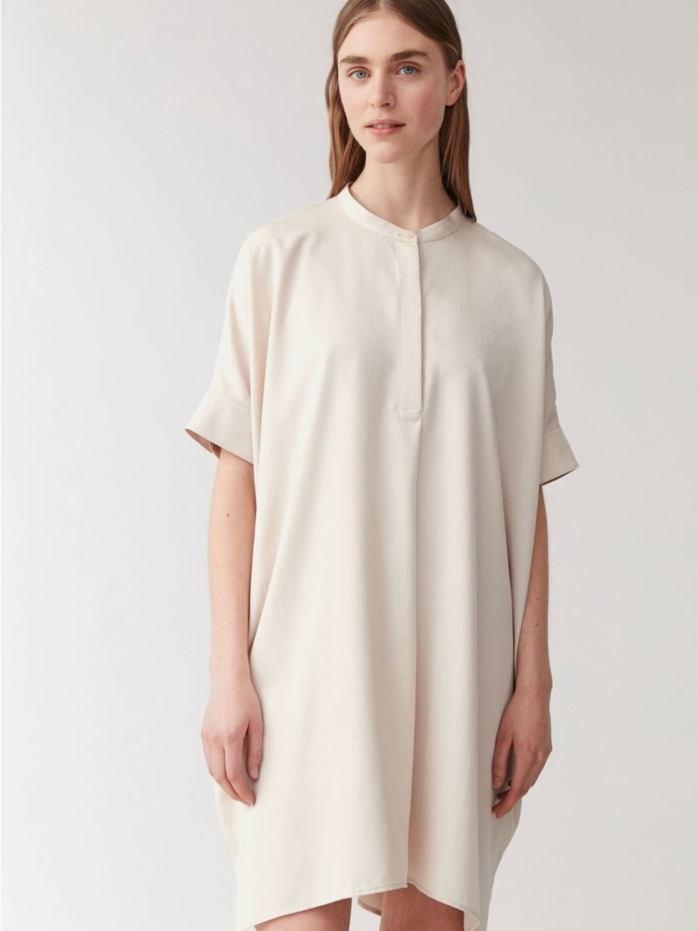 COS Everyday Dress Tunic Lyocell Oversized Cream With Pockets Lagenlook Size XS